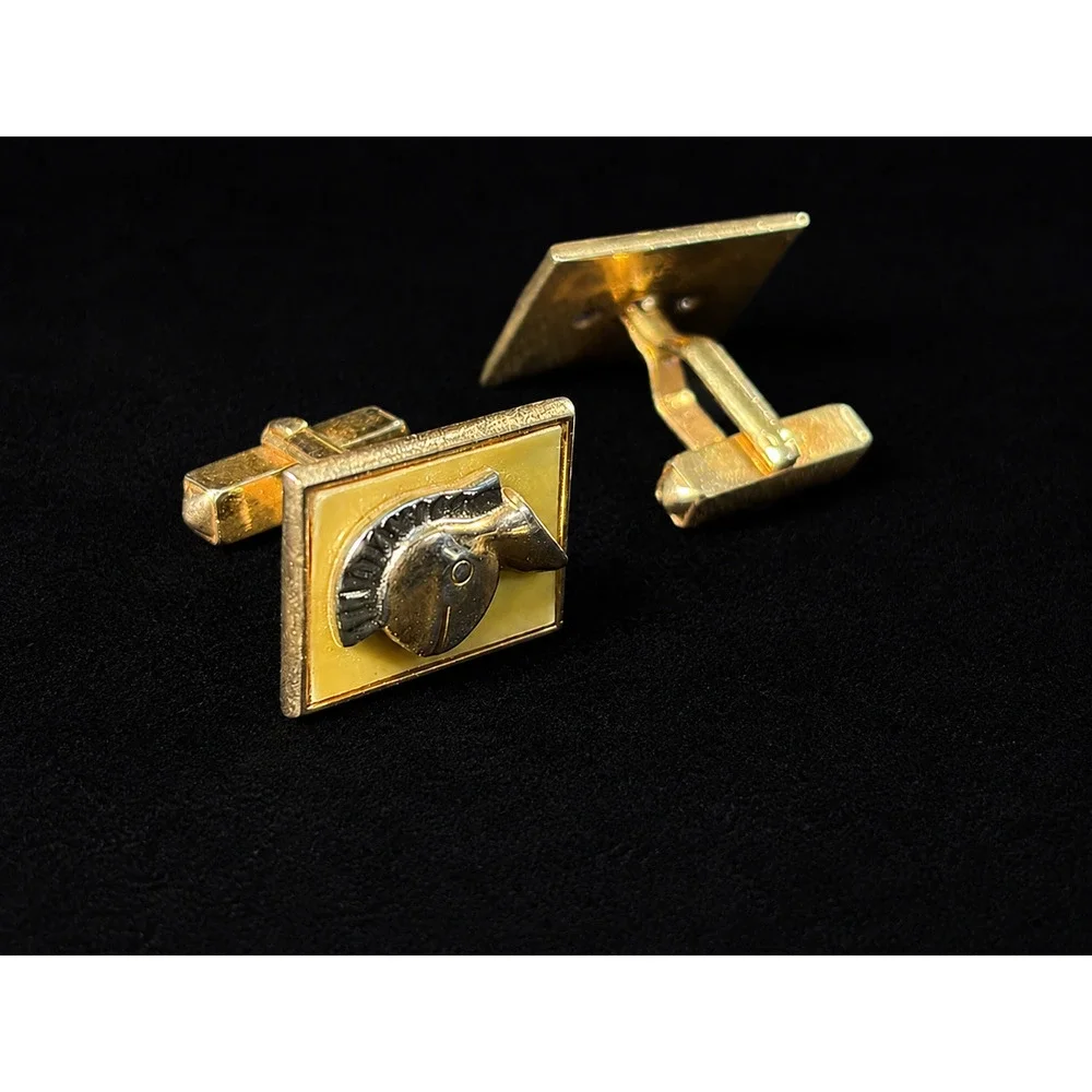 Vintage Two-Tone Roman Spartan Warrior Helmet Cufflinks Gold Silver Tone